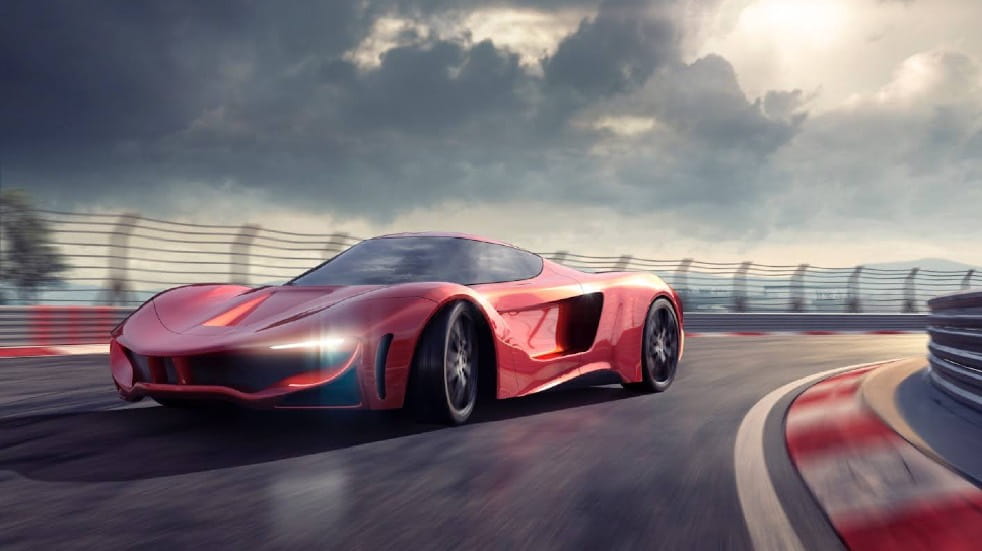 Red supercar on a racetrack